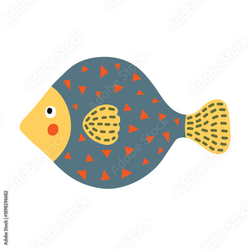 Cute fish. Sea ocean animal. Baby illustration. Flat design. Transparent background. 