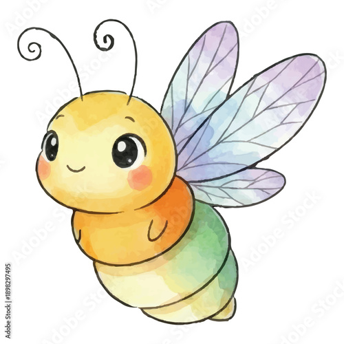 Cute Watercolor Firefly Vector Illustration Isolated on White Background, Summer Night Insect
