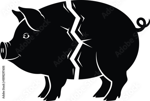 Black silhouette of a pig with a lightning bolt crack down its back swine animal