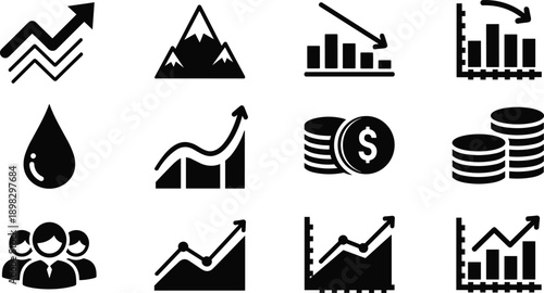 Collection of black and white representing financial growth market trends and business concepts