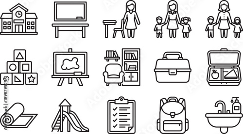 Daycare Line Icons – Preschool & Nursery Collection