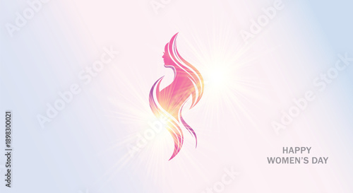 Happy Women’s Day Elegant Female Silhouette with Soft Light Rays Background