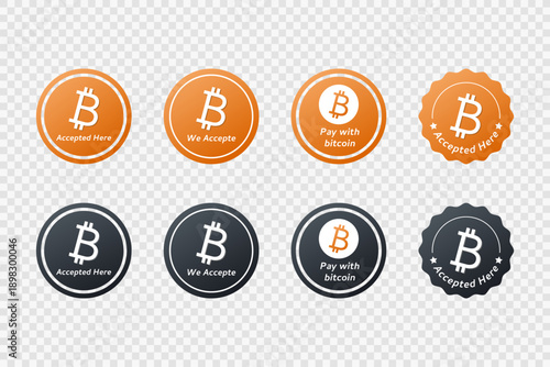 Bitcoin Accepted Here Sign with Cryptocurrency Icon Set, Digital Currency Payment Symbols Vector