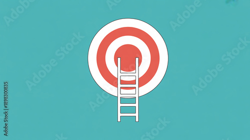 White ladder ascending towards the center of a red and white bullseye target against a teal background