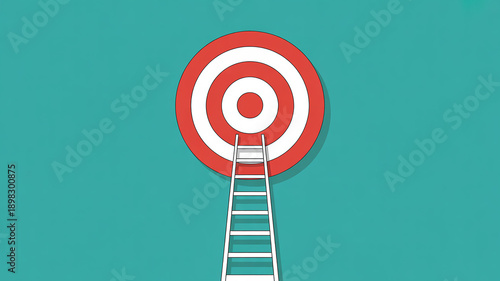 White ladder reaching the center of a red and white bullseye target with a teal background and subtle shadow