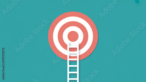 White ladder positioned to ascend a red and white bullseye target against a teal background with a shadow
