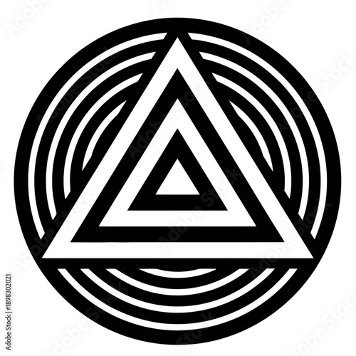 A minimalist vector graphic of a triangle symbol in a circular design