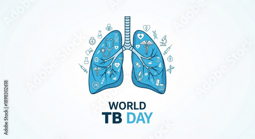 Illustration of lungs with World TB Day message highlighting tuberculosis awareness and global health campaign