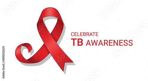 Red ribbon symbolizing TB awareness campaign illustration on a plain background