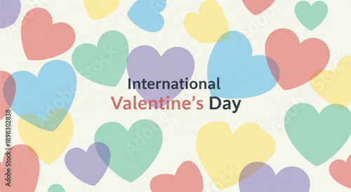 Celebrating International Valentine's Day with colorful hearts in a festive atmosphere from a straightforward viewpoint with love and hearts all around