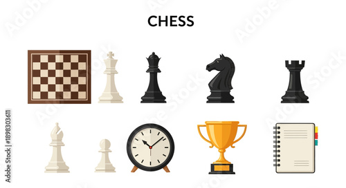 Chessrelated items displayed with a title above them on a white background