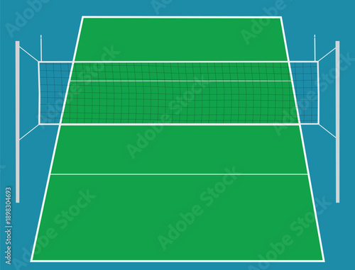 green playground for volleyball with a net in the center