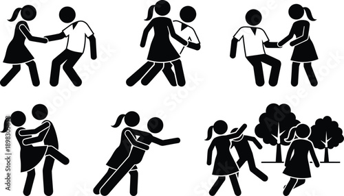 A collection of silhouettes depicting various dancing styles and movements