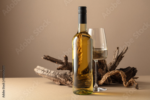 Obraz na plátne White wine and snags on a beige background.