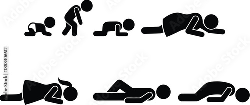 A series of black and white icons depicting various exercises and activities