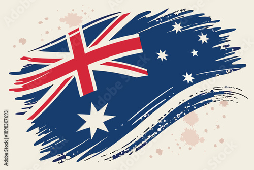 Australian Flag Painted with Brush Strokes and Splatters.