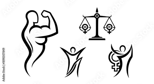 Powerful Black Silhouette Icons Symbolizing Gender Equality Social Justice Human Rights Empowerment and Physical Strength