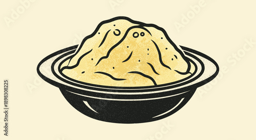 An illustration of creamy mashed potatoes in a bowl. Simple graphic style. Perfect for restaurant menus, food blogs, and culinary publications.