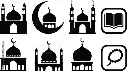 Diverse symbols representing islamic culture and architecture