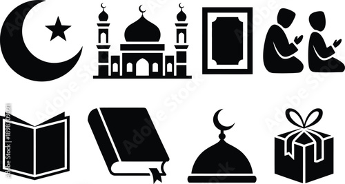 Diverse symbols representing various aspects of islamic culture and tradition