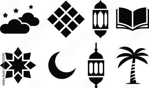 Diverse symbols representing various cultural and natural elements in a minimalist style