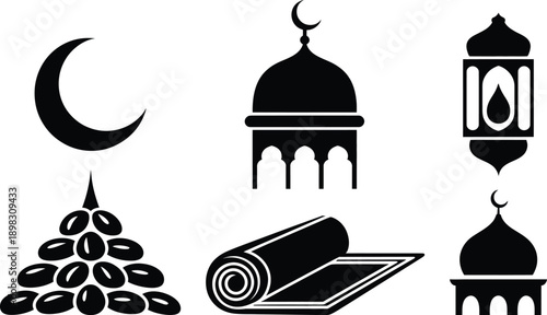 Diverse symbols representing islamic culture and practices