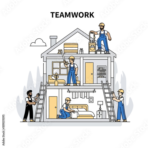 Teamwork Building House Renovation Construction Workers