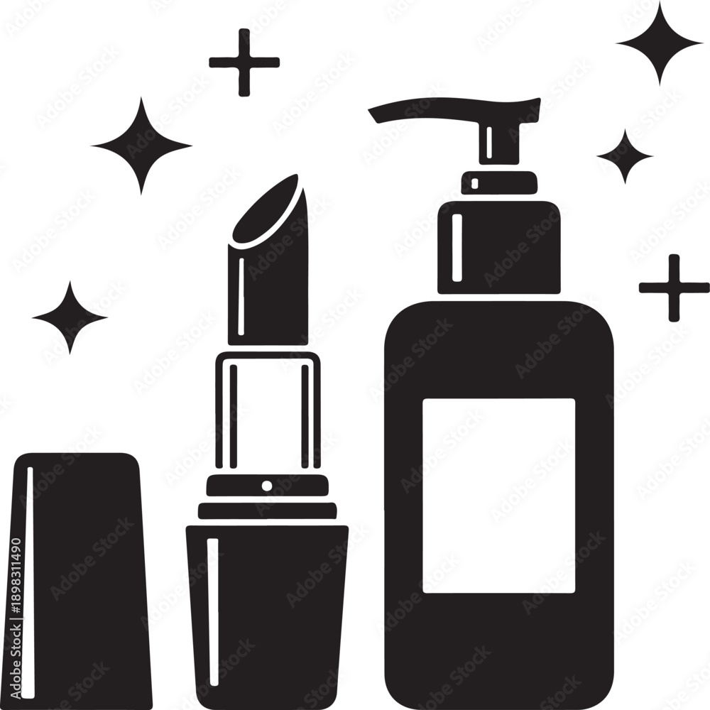 Fototapeta premium Modern beauty products with sparkles on white background