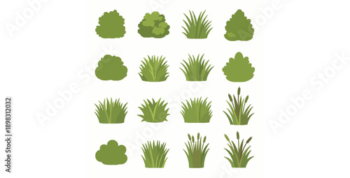Bush grass and reed plant flat vector assets for mobile game environments