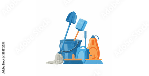 Professional cleaning equipment flat vector illustration set for service use