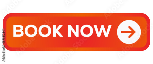Red Orange Gradient Book Now Button With Arrow Icon For Website UI UX Booking Reservation Interface Isolated On Transparent Background