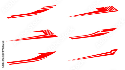 Minimal red racing stripe vector elements for aggressive automotive and motorsport graphics, symbolizing speed, power, and automotive performance.