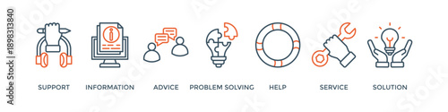 Help desk banner web icon vector illustration concept with icon of support, information, advice, problem solving, help, service and solutions
