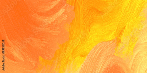 Abstract orange and yellow oil paint texture with fluid brush strokes swirling texture creates summer-themed designs.