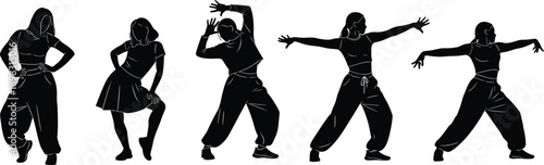 Dance Silhouette Set – Expressive Poses of Diverse Dancers in Motion for Performing Arts, Choreography, Fitness, and Creative Stock Design