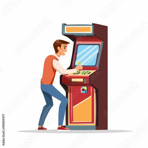 Joueur sur borne d’arcade rétro – illustration nostalgique
