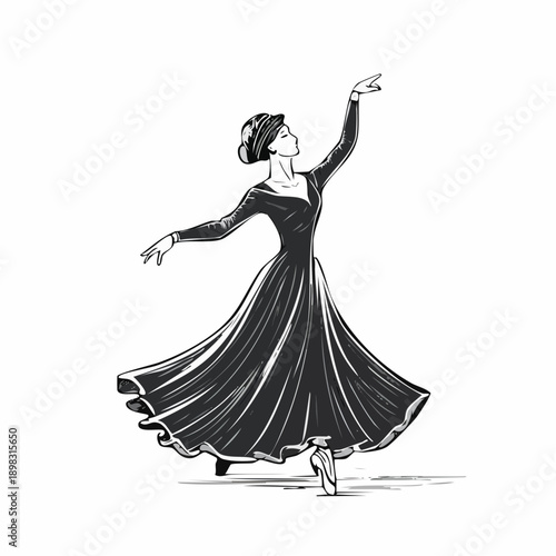 Danseuse en tenue traditionnelle – illustration en mouvement