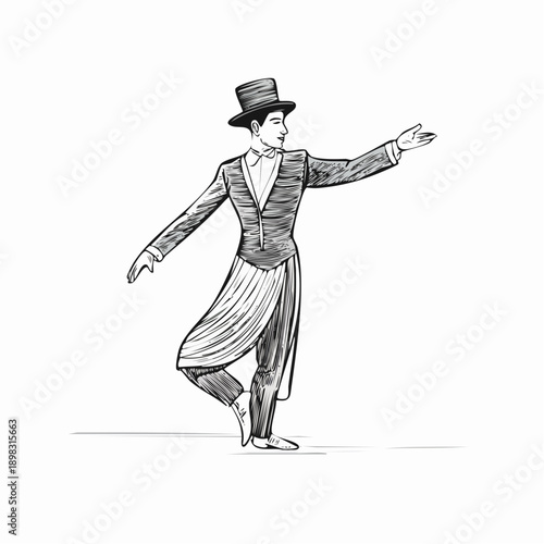 Personnage en tenue de scène élégante – illustration noir et blanc