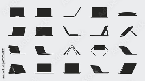 Minimalist arrangement of black silhouettes depicting various everyday objects on white background