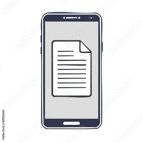 スマートフォンと書類(ドキュメント,アイコン,手書き風,線画,ベクター素材,背景透過,モバイル閲覧)
