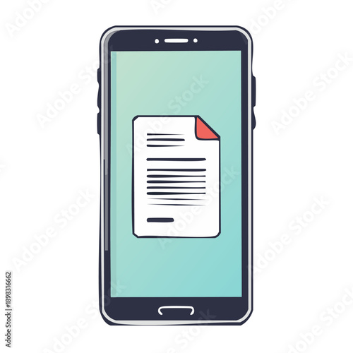 スマートフォンと書類(ドキュメント,アイコン,手書き風,線画,ベクター素材,背景透過,モバイル閲覧)
