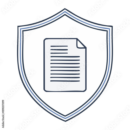 セキュリティの盾と書類(ドキュメント,アイコン,手書き風,線画,ベクター素材,背景透過,データ保護)
