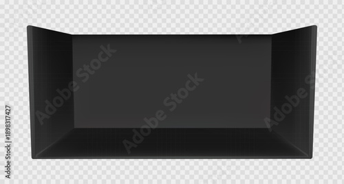 Booth stand with black 3d corner and mockup wall for tradeshow exhibition space. Pop up square room with backdrop office display and showroom interior layout. Render design for expo advertising