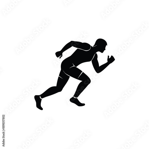 Black vector silhouette of a fit male athlete and female runner in a sprinting action pose for sports competition and fitness exercise illustration