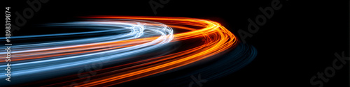 A high-speed abstract track with bright light trails and colorful rays visualizes flow, momentum, and the energy of a modern digital environment, vector