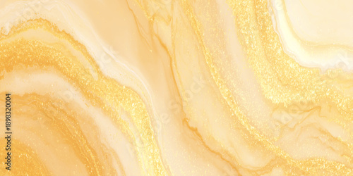 luxury gold marble background with abstract fluid liquid texture and soft yellow gradients.