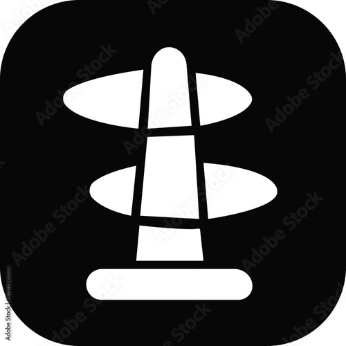 Ring toss game silhouette icon isolated on white background, Vector, illustration. Ring Toss Game Setup with Wooden Stand and Colorful Rings Offering Prizes on Black Background.