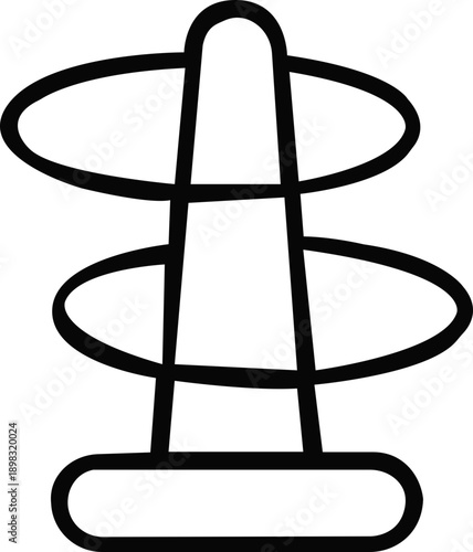 Ring toss game silhouette icon isolated on white background, Vector, illustration. Ring Toss Game Setup with Wooden Stand and Colorful Rings Offering Prizes on Black Background.