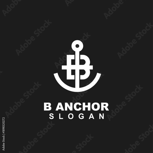 B Anchor Letter Logo Design Icon Template Isolated On Black Background