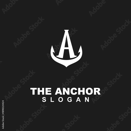 Elegant anchor logo design with integrated letter A for maritime branding concept